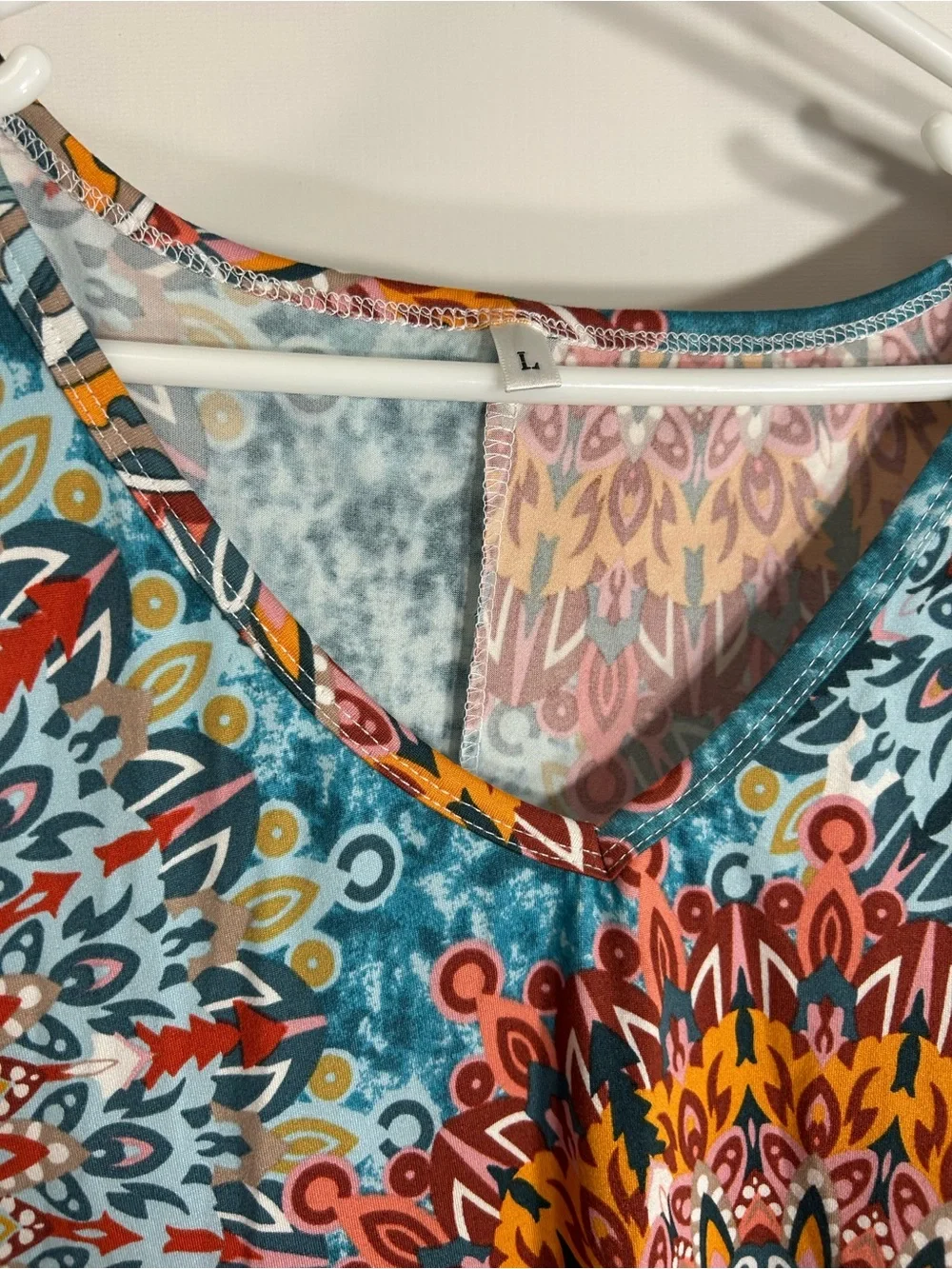 Teal Multicolor Mandala Print Sleeveless Tank Midi Dress size Large w/ pockets - Picture 3 of 7